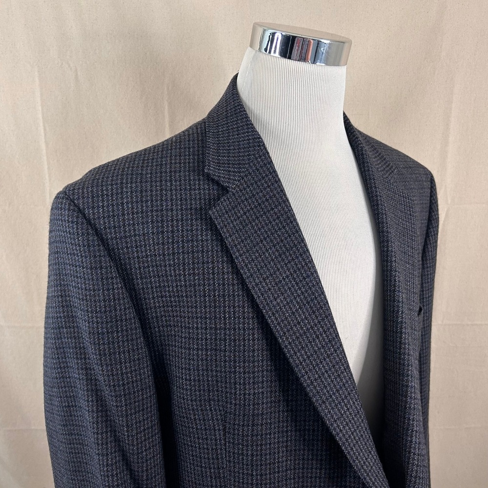 LRL Ralph Lauren 50R Sport Coat Lambs Wool Blue Houndstooth Two Button Vented